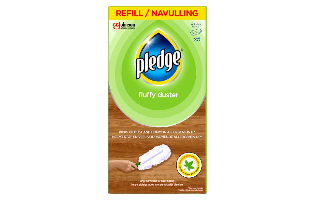 Pledge Fluffy Duster Starter Kit Handle & 2 Refills Dry Dusting Cleaning Fibre 