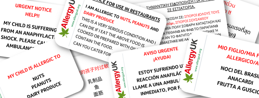 Food allergen translation cards