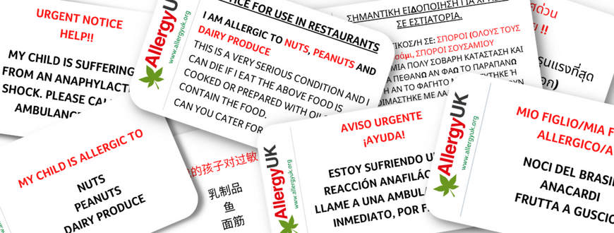 Food allergy translation cards